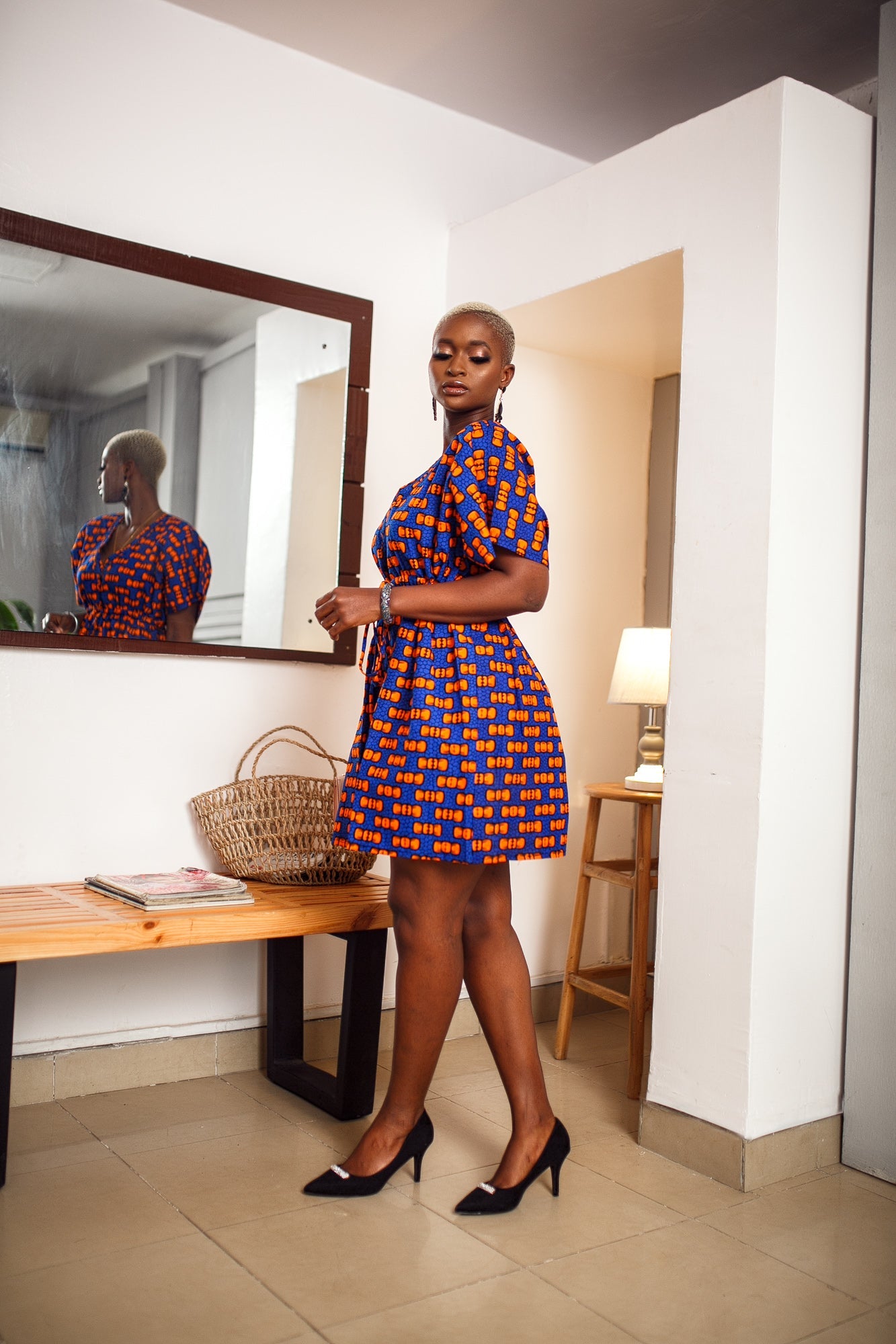 Indo Dashiki Dress Royal Blue