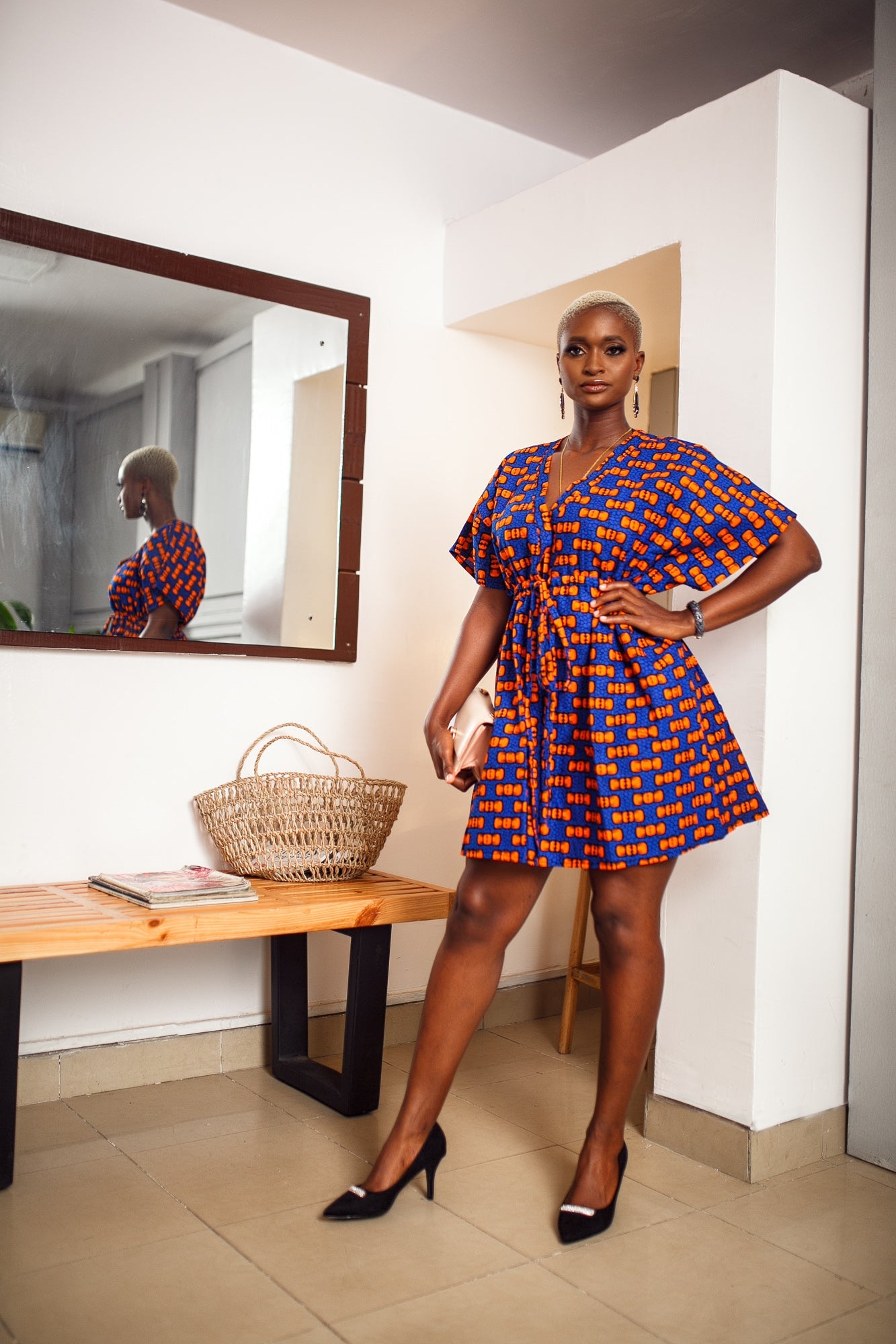 Indo Dashiki Dress Royal Blue