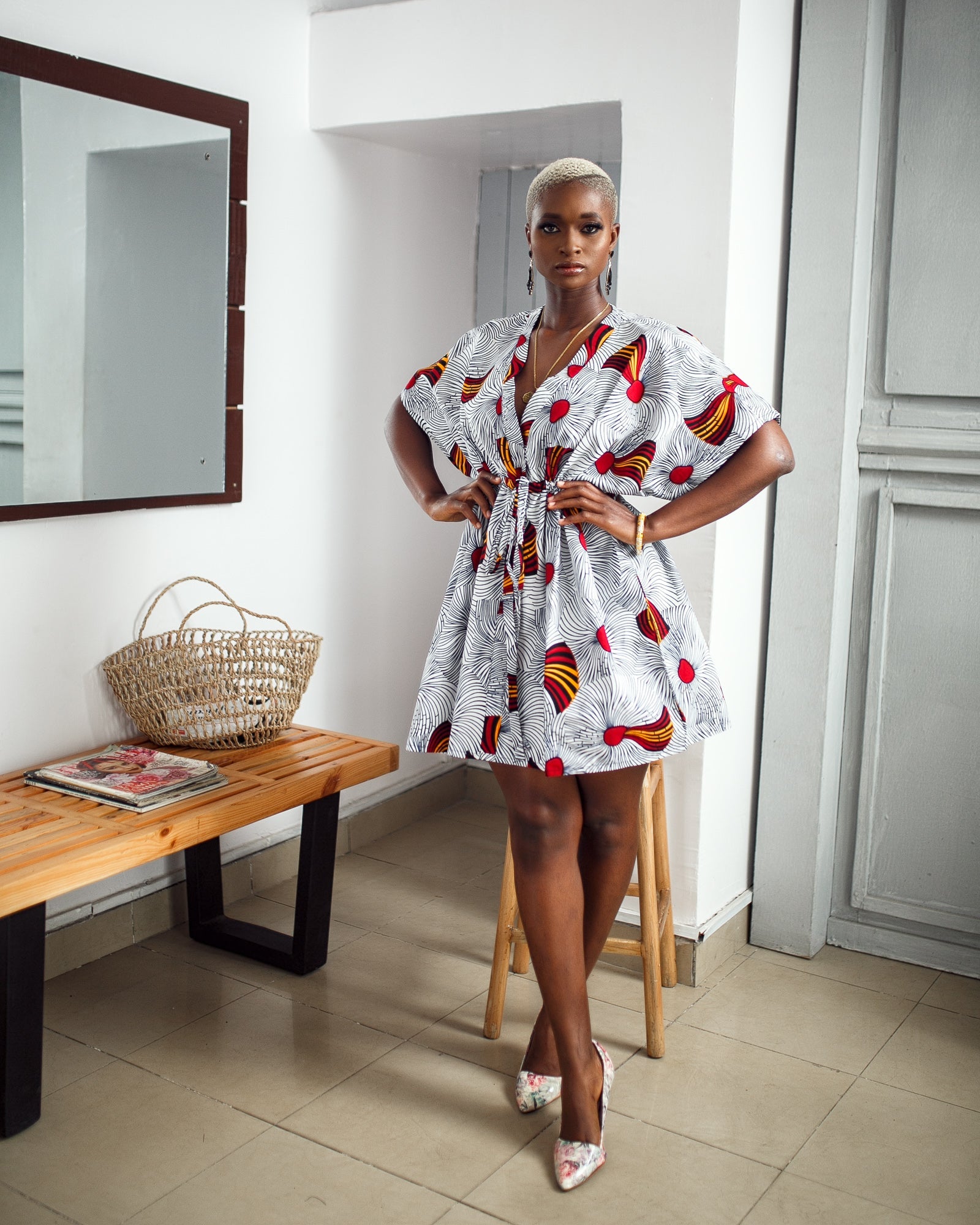 Indo Dashiki Dress White One Size Fits All / White/Red Indo Dashiki Dress White One Size Fits All / White/Red