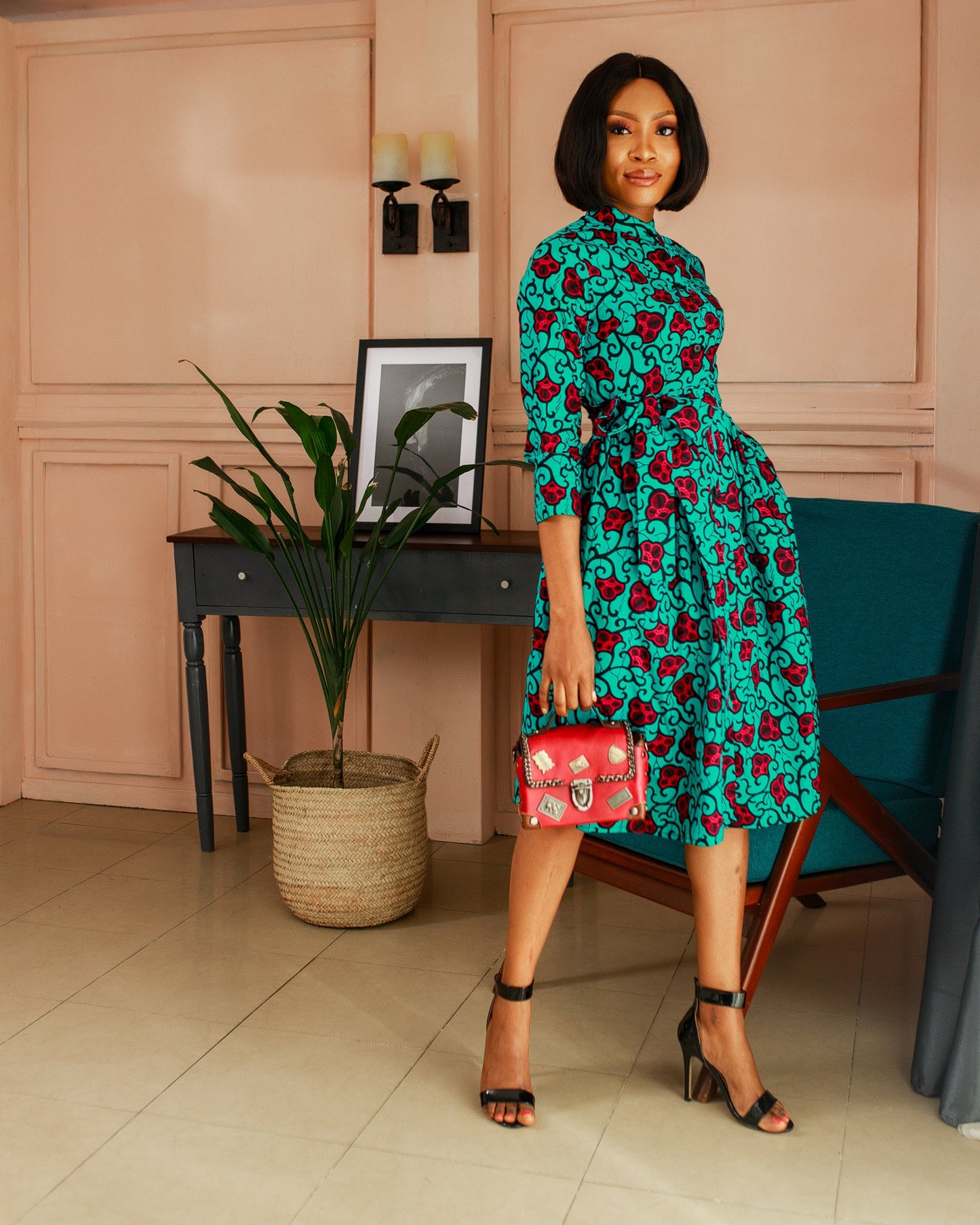 African Print Maha Teal Dress