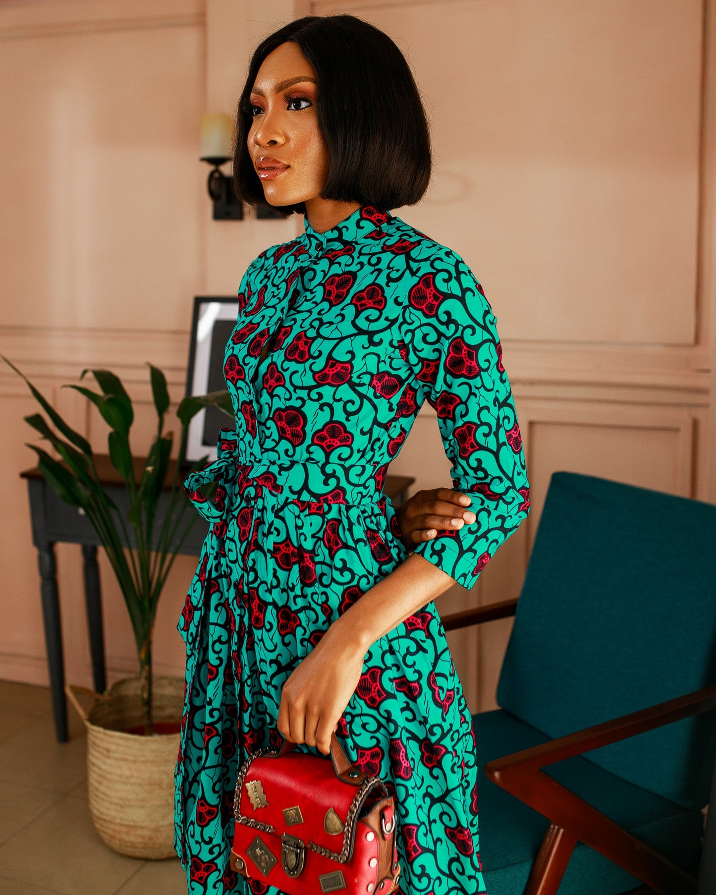 African Print Maha Teal Dress